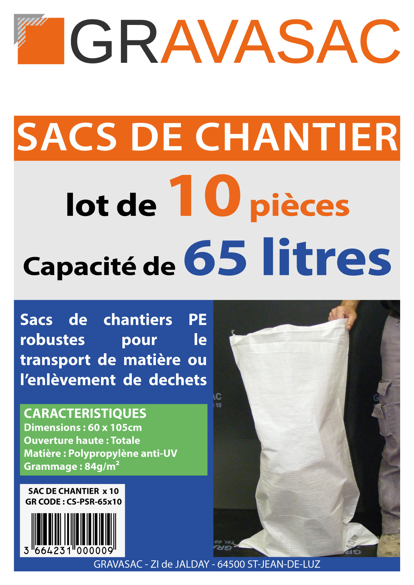 Lot de 20 sacs en polyéthylène ultra résistants, pour gravats, déchets et  déchets de chantiers de démolitions, 45 x 70 cm : : Commerce,  Industrie et Science